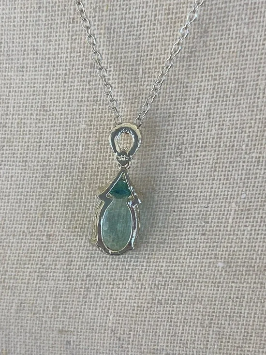 Simulated Aquamarine 925 Sterling Silver Necklace Light Blue with Cubic Zirconia - Picture 5 of 6